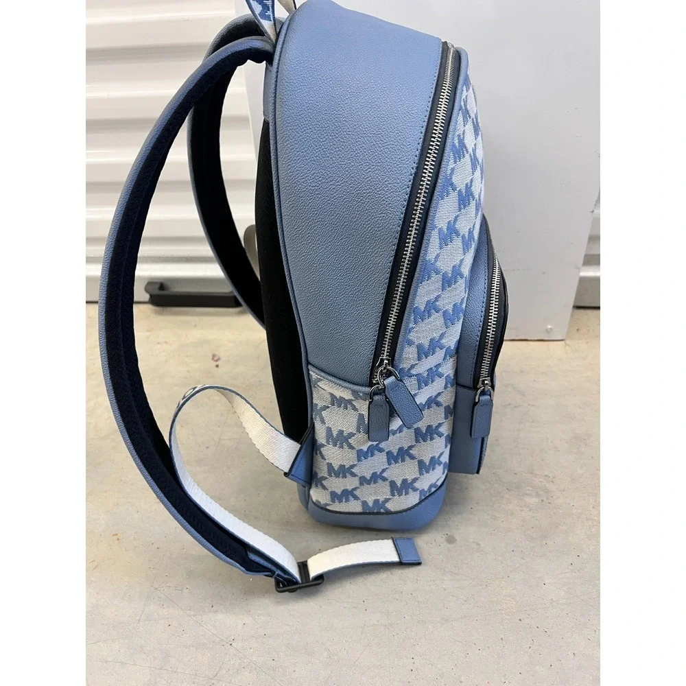 Michael Kors Cooper Bag Mens Large Blue Gray Logo Jacquard Commuter Backpack